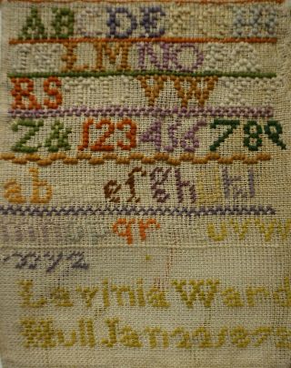 SMALL LATE 19TH CENTURY SAMPLER BY LAVINIA WARD 1872 PLUS LYDIA COOPER - 1900 5