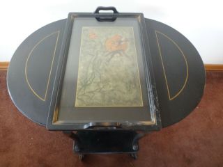 1918 Vintage Chinese Lacquer Tea Cart Removable Glass Serving Tray Will Ship