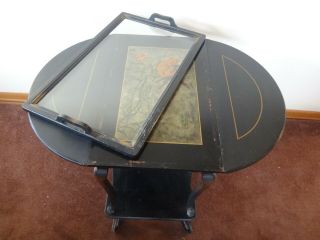 1918 VINTAGE Chinese Lacquer Tea Cart Removable Glass Serving Tray WILL SHIP 2