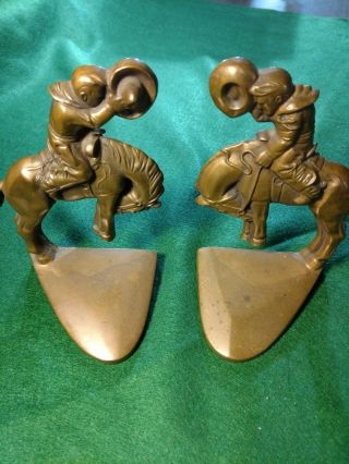 Antique Solid Bronze Rodeo Cowboy Russwood Horse Art Statue Gun Art Bookends