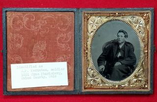 Civil War 1/6th Plate Ambrotype Of Federal Soldier S.  P.  Kerzetes