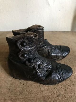 Sweet Early Antique Black Leather Child’s Button Boots Shoes Aafa Textile