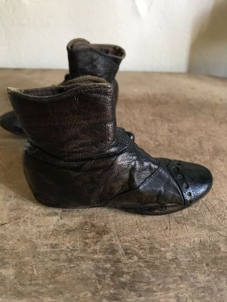 Sweet Early Antique Black Leather Child’s Button Boots Shoes AAFA Textile 4