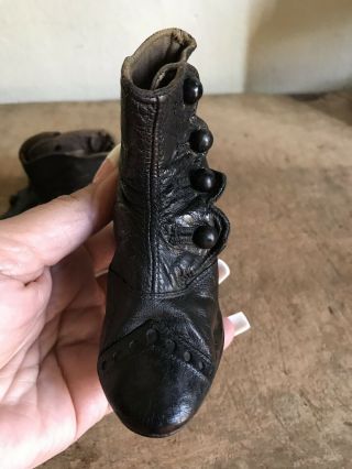 Sweet Early Antique Black Leather Child’s Button Boots Shoes AAFA Textile 7