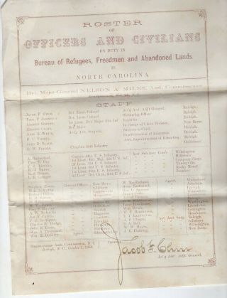 1868 Roster Officer5 & Civilians Bureau Of Refuges & Freedmen,  North Carolina