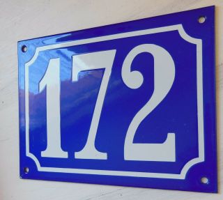Large ANTIQUE FRENCH STEEL ENAMEL DOOR GATE HOUSE PLAQUE SIGN Blue Number 172 2