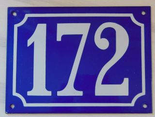 Large ANTIQUE FRENCH STEEL ENAMEL DOOR GATE HOUSE PLAQUE SIGN Blue Number 172 5