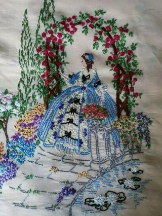 Vintage Embroidered Crinoline Lady Garden Panel Satin/rayon Fabric Repurposing