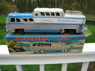Vintage - Htc Japan - Tin Toy Greyhound Bus W/ Origional Box - Friction 5001
