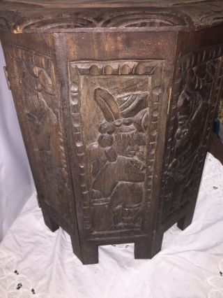 RARE Vtg Antique Mayan Aztec Hand Carved wooden 8 Panel octagonal Table 5