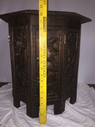 RARE Vtg Antique Mayan Aztec Hand Carved wooden 8 Panel octagonal Table 6