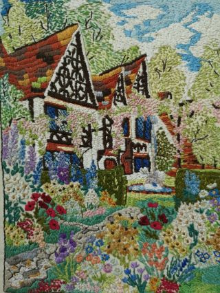Vintage Embroidered Detailed English Country Cottages,  Garden Picture
