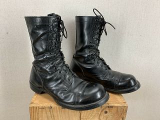 Vintage Us Military Corcoran Black Leather Steel Toe Paratrooper Jump Boots 9.  5