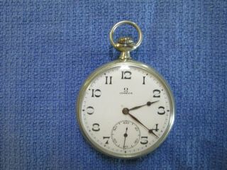 1929? Omega Pocket Watch 15 Jewels - Sub Dial - Silvertone Case -