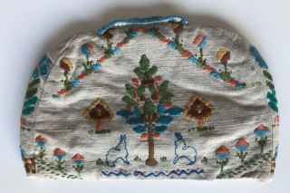 Antique Vintage Hand Embroidered Silk Floral Garden Rabbits Linen Tea Cozy 3