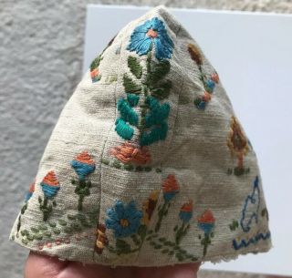 Antique Vintage Hand Embroidered Silk Floral Garden Rabbits Linen Tea Cozy 4