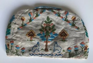 Antique Vintage Hand Embroidered Silk Floral Garden Rabbits Linen Tea Cozy 5