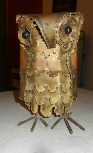 6 " Vintage Mid Century Brutalist Metal Owl Sculpture Hong Kong Jere Era Mcm