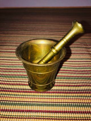 Vintage Brass 2” Mortar And Pestle 3.  25” Herbs Apothecary
