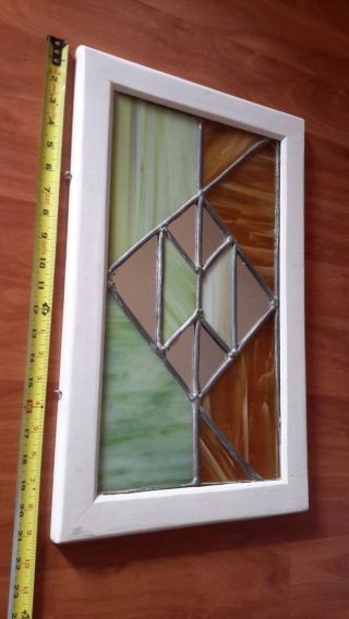 ANTIQUE VINTAGE OLD LEADED STAINED GLASS /MIRROR WINDOW FRAMED 2