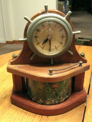 Vtg Mid Century Art Deco United Aquarium Motion Light Up Stern Wheel Wood Clock