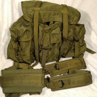 Us Military Od Nylon Large Alice Pack Field Lc1 & Shoulder,  Waist Straps