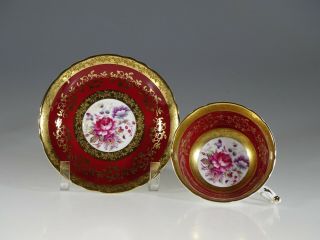 Paragon Burgundy & Gold With Pink Roses Tea Cup & Saucer (a1735),  England C.  1965