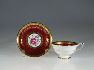 Paragon Burgundy & Gold with Pink Roses Tea Cup & Saucer (A1735),  England c.  1965 2