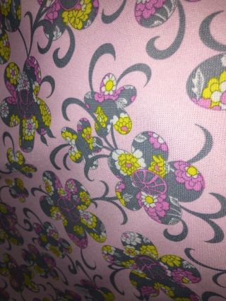 Vintage 60s 70s Blue Pink Yellow Grey Floral Crimplene Fabric Flower Power Hippy