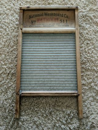 Vintage Antigue National Washboard Co.  Wood & Ribbed Glass,  501
