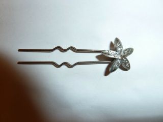 Vintage Small Hinged Silver Color Metal/clear Rhinestones Star Shape Hair Pin
