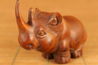 Rare Chinese Old Boxwood Hand Carved Rhinoceros Statue Netsuke Hand Piece