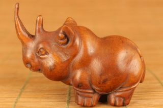 Rare chinese old boxwood hand carved rhinoceros statue netsuke hand piece 2