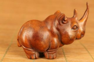 Rare chinese old boxwood hand carved rhinoceros statue netsuke hand piece 4