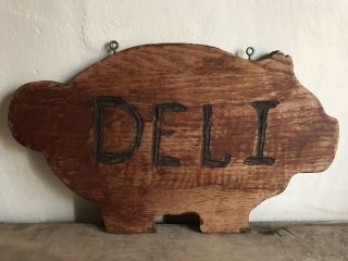 Sweet Old Vintage Wooden Hanging Pig Form Cutting Board Deli Sign Folky Aafa