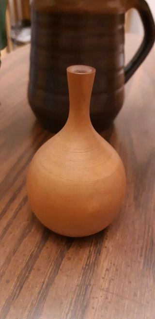 Vintage Small Turned Walnut Maple Wood Vase Osolnik Originals Mid Century