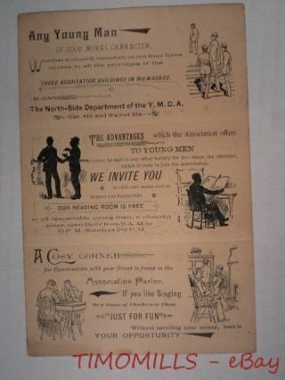 c.  1895 Milwaukee YMCA Advertising Trade Card Brochure Antique Mt Sinai Hospital 2