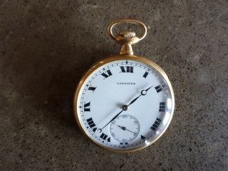 Antique Longines 1915 Solid 18k Gold Pocket Watch - 18.  89m - 47mm Dia - 19 Jewels