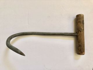 ANTIQUE VINTAGE LARGE HAY HOOK MEAT LOGS FISH GRABBER WOOD HANDLE 3