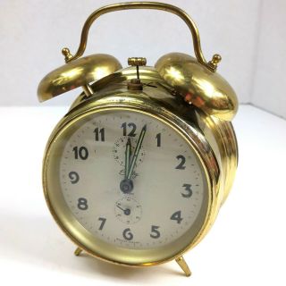 Vintage Bradley West Germany Double Bell Wind - Up Alarm Clock