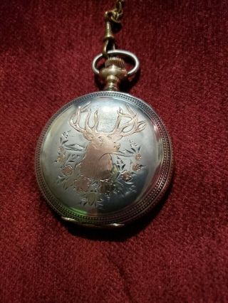 Antique Elgin Hunter Case 2 Tone Gold And Silver Pocket Watch With Chain