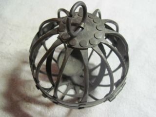 PRIMATIVE ANTIQUE HANGING CAGE ROTATING CANDLE HOLDER MAYBE FOR SHIP 7