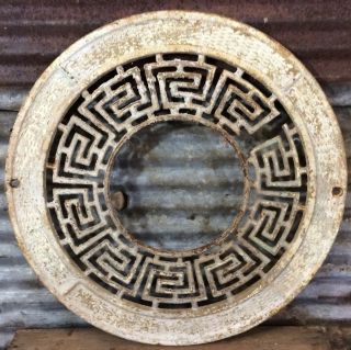 Antique Vtg Ornate 15.  5 " Cast Iron Round Wall Floor Chimney Heat Grate Register