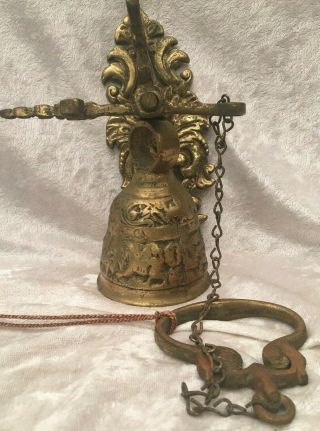Vintage Brass Mounted Door Bell With Unusual Ringer Handle