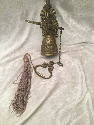 Vintage Brass Mounted Door Bell with Unusual Ringer Handle 5