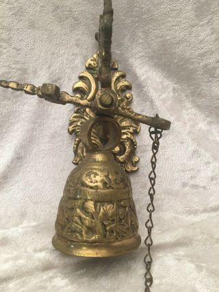 Vintage Brass Mounted Door Bell with Unusual Ringer Handle 6