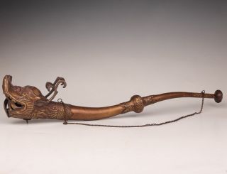 Rare Tibetan Style Bronze Horn Trumpet Dragon Sacred Exorcizing Opening