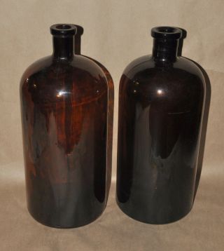 Early Huge Amber Glass Apothecary Bottles Jars 13.  5 " Tall Owens Illinois