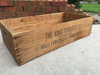 Lg.  Wooden Explosives Crate King Powder Co.  Cincinnati Ohio Wood Box Dangerous