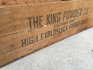 Lg.  Wooden Explosives Crate King Powder Co.  Cincinnati Ohio Wood Box Dangerous 2